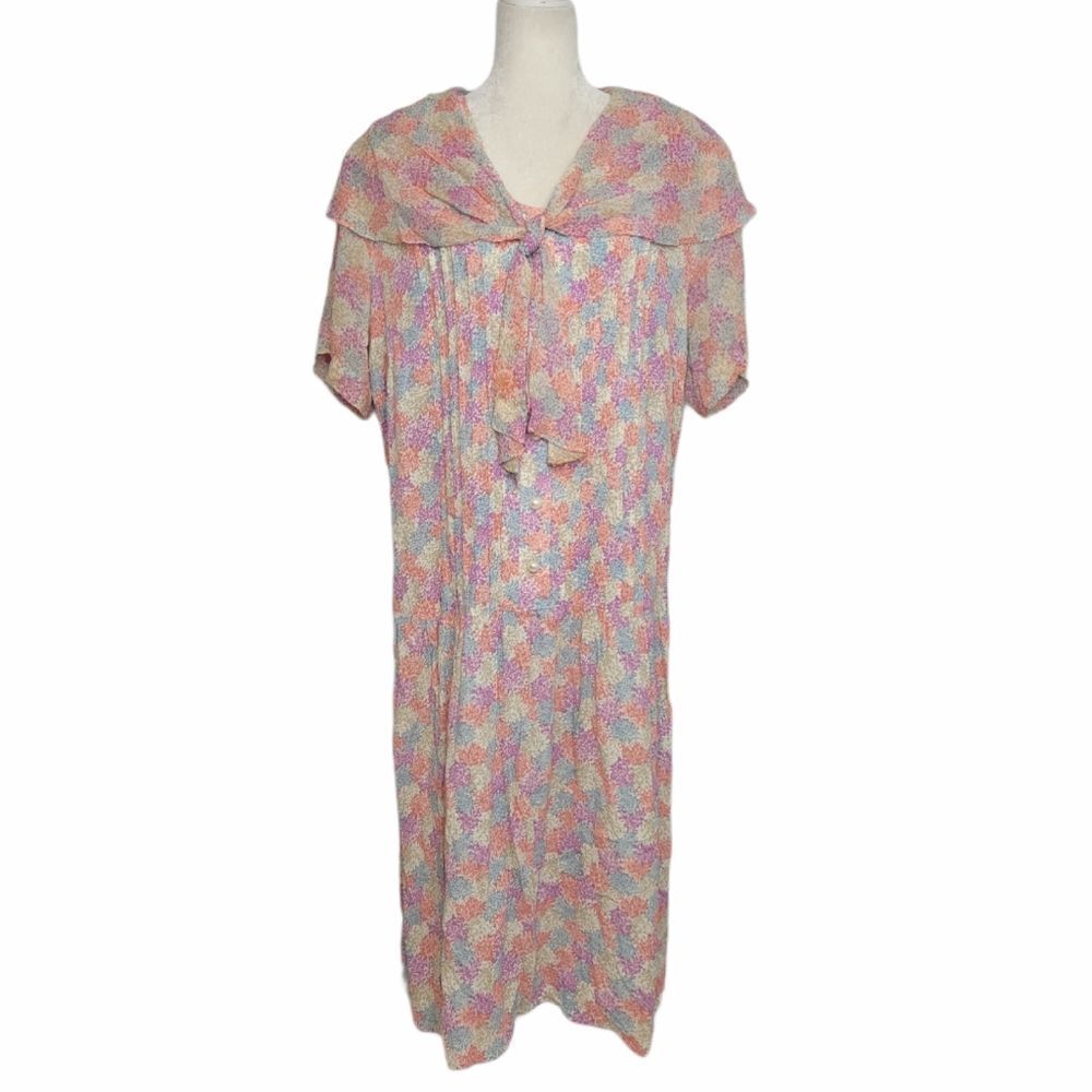 VINTAGE 80s dress Liz Claiborne‎ hydrangea floral drop waist 14